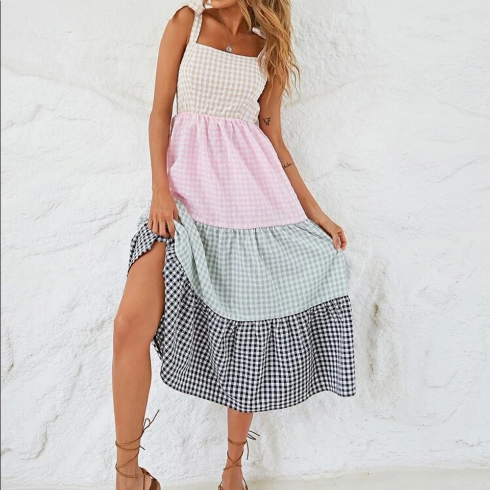 Color block gingham print dress - Picture 5 of 8